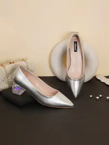 Sherrif Shoes Silver-Toned Party Block Pumps
