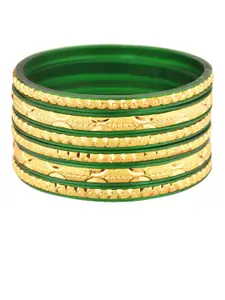 Efulgenz Gold-Plated Gold-Toned & Green Designer Bangle Set
