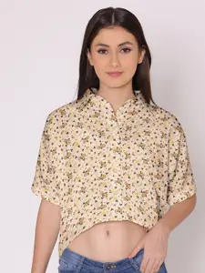 DressBerry Women Cream-Coloured Floral Printed Casual Shirt