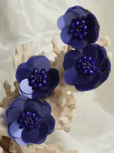 Moedbuille Women Blue Sequins Floral Drop Earrings