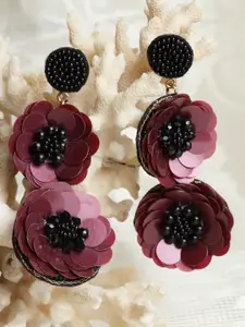 Moedbuille Burgundy & Black Floral Drop Earrings