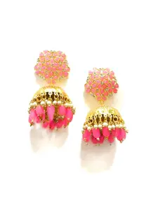 MORKANTH JEWELLERY Pink & Gold-Toned Contemporary Jhumkas Earrings