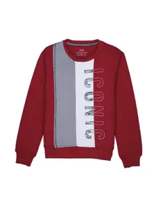 Status Quo Boys Red Printed Cotton Sweatshirt
