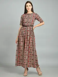 LONDON BELLY Women Red & Black Floral Maxi Dress
