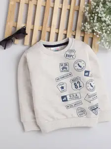 BUMZEE Boys Beige Printed Cotton Sweatshirt
