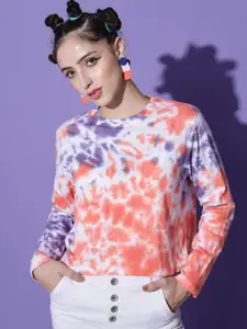 The Dry State Women Coral & Purple Tie and Dyed T-shirt