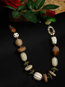 Madame Women Brown & White Rose Gold-Plated Wood Necklace