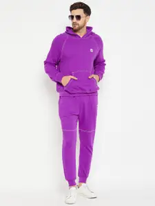 FUGAZEE Men Purple Hooded Cotton Sweatshirt