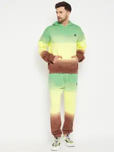 FUGAZEE Men Green & Yellow Colourblocked T-shirt with Trousers