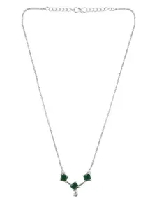 Efulgenz Rhodium-Plated Silver-Toned & Green Rhodium-Plated Necklace
