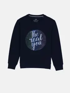 Status Quo Boys Navy Blue Printed Sweatshirt