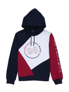 Status Quo Boys Navy Blue Colourblocked Hooded Sweatshirt