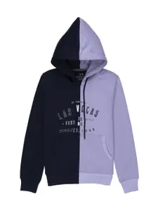 Status Quo Boys Navy Blue Colourblocked Hooded Cotton Sweatshirt