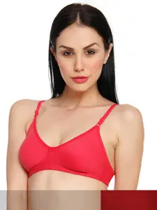 Innocence Women Coral & Maroon Set of 2 Non Padded Non Wired Cotton Bra