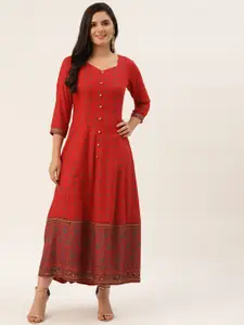 HERE&NOW Women Red Ethnic Motifs Printed Maxi Ethnic Dress