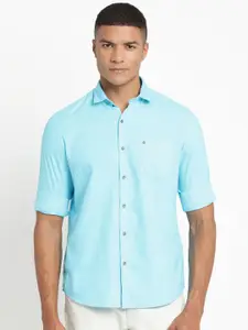 Turtle Men Blue Slim Fit Cotton Casual Shirt