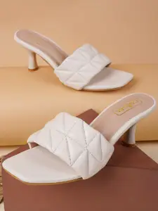 Cogner Women White Textured Kitten Sandals