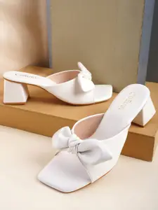 Cogner White Block Heels with Bows