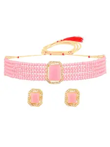 Efulgenz Gold-Plated Pink Kundan Studded Choker Necklace Set