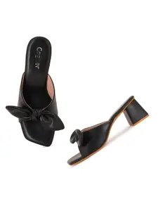 Cogner Black Block Sandals with Bows