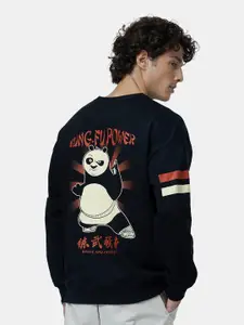 The Souled Store Men Black Kung Fu Panda The Chosen One Back Print Oversized Sweatshirt