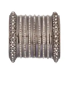 Efulgenz Set of 25 Rhodium-Plated Crystal Stone-studded Bangle
