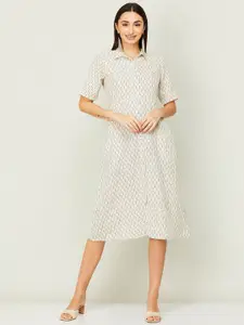 Colour Me by Melange White Printed Rayon Shirt Dress