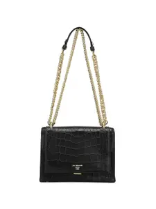 Da Milano Women Black Textured Leather Structured Handbags