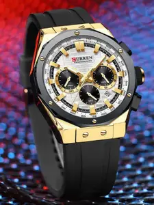 Curren Men Brass Dial & Bracelet Style Straps Analogue Watch CR-8464-Gold Black