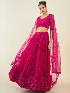 DIVASTRI Embroidered Beads and Stones Semi-Stitched Lehenga & Unstitched Blouse With Dupatta