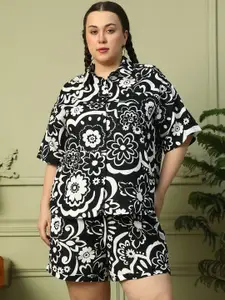 Oxolloxo Cotton Linen Floral Printed Shirt Collar Shirt With Shorts Co-Ords