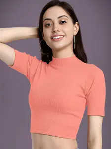 Dream Beauty Fashion Top-87-Bullet Women High Neck Ribbed Fitted Crop Top