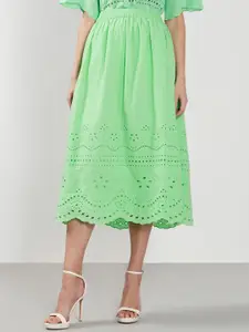 Vero Moda Pure Cotton Cutwork Flared Midi Skirt