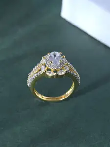 Voylla Gold-Plated Sparkling Elegance Astra American Diamond Ring