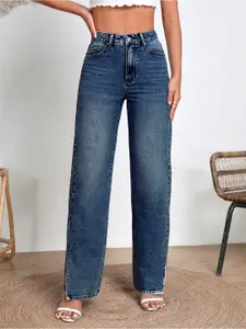 TYFFYN Women Classic Wide Leg High-Rise Highly Distressed Heavy Fade Stretchable Jeans