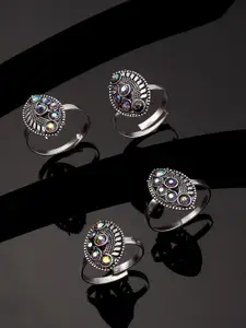 ANIKAS CREATION Set Of 4 Silver-Plated Cubic Zirconia Studded Toe Rings