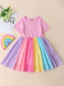 INCLUD Girls Colourblocked Fit & Flare Dress