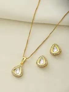 Voylla Sparkling Elegance Celestial Gold American Diamond Pendant Set