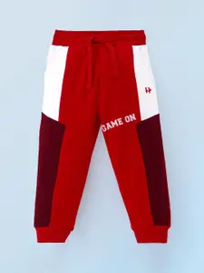 Honeyhap Boys Colourblocked Pure Cotton Mid-Rise Joggers