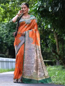 Anouk Warli Printed Tussar Saree With Unstitched Blouse Piece
