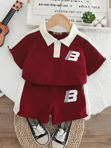 INCLUD Boys Typographic Printed Polo Collar T-shirt With Shorts