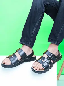 Killer Men Black Leather Comfort Sandals With Buckle