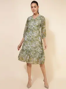 Janasya Floral Printed A-Line Ethnic Dress