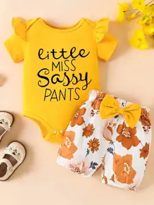 YK Infant Girls Floral Printed Bodysuit & Shorts Clothing Set