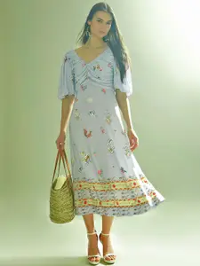 Vero Moda Print Puff Sleeve Fit & Flare Maxi Dress