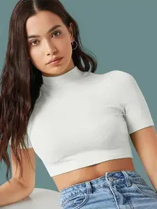 Dream Beauty Fashion  Women Pack Of 2 Ribbed High Neck Crop Top