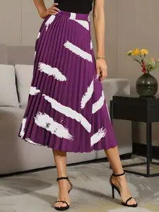 OTABU Printed A-Line Midi Pleated Skirt