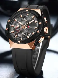 Curren Men Brass Dial & Straps Analogue Watch CR-8462-Black RG