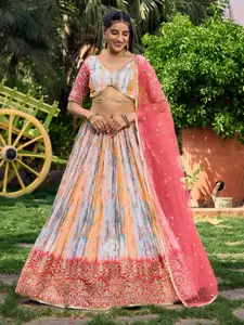 DIVASTRI Embellished Sequinned Semi-Stitched Lehenga & Unstitched Blouse With Dupatta