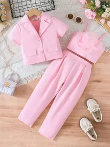 INCLUD Girls Short Sleeves Top With Pleated Pants And Camisole Top